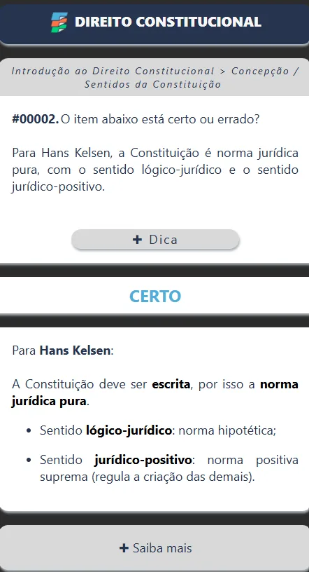 Flashcard do Esquematiza Aí aberto no celular, com pergunta e resposta