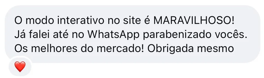 Mensagem de aluna: o modo interativo no site é maravilhoso e já falou no WhatsApp parabenizando a equipe.
